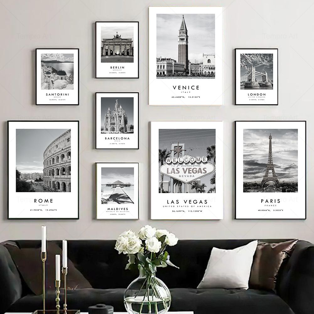 Star Map Poster - สีดําสีขาว City Travel การถ่ายภาพโปสเตอร์โรมลาสเวกัสภาพวาดผ้าใบ World ภูมิทัศน์พิมพ์ภาพผนังตกแต่งห้องนั่งเล่น