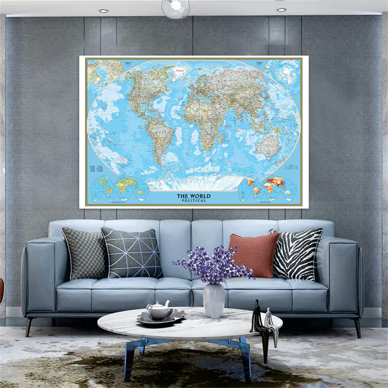 Star Map Poster - โปสเตอร์แผนที่โลกภาษาอังกฤษ ภาพพิมพ์บนผ้าแคนวาส ศิลปะการตกแต่งผนังแบบคลาสสิก สำหรับการศึกษา ตกแต่งห้องเรียน สำนักงาน